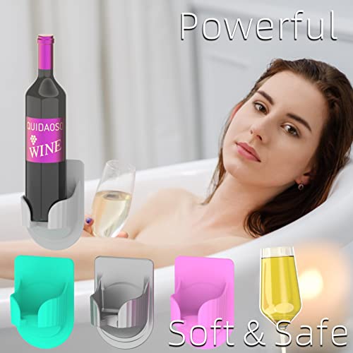 QUIDAOSO Silicon Cup Holder for Shower, Wine Glass Holder, Beer/Drink Holder for Bathtub, Multi-Functional &Wall-Mounted, Gift (Grey)