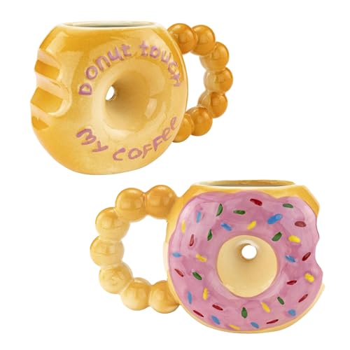 Fairly Odd Novelties DONUT TOUCH MY COFFEE Mug Fairly Odd Novelties-12oz Ceramic Shaped Tea Cocoa, One Size, Brown,FON-10288