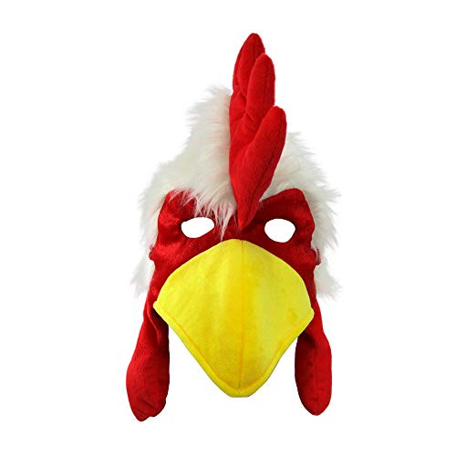 Nicky Bigs Novelties Fuzzy Chicken Mask Hat Rooster Hat Animal Costume Accessory Cock Head Novelty, One Size Red/White/Yellow