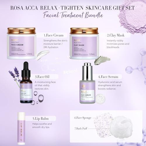 Facial Skin Care Set & Spa Kit - Mothers Day Gift Ideas, Self-care Relaxation Gifts, Skin Care Collection with Essential Oils, Hyaluronic Acid, Vitamin E. (Lavender)