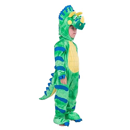 Spooktacular Creations Green Triceratops Dinosaur Costume with Toy Egg for Kid Halloween Dress Up DinosaurThemed Pretend Party (3T (3-4 yrs))