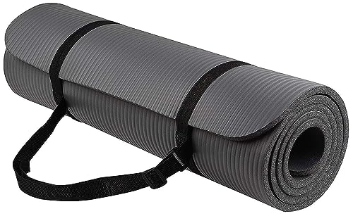 Fitvids All Purpose 1/2-Inch Extra Thick High Density Anti-Tear Exercise Yoga Mat with Carrying Strap, Gray