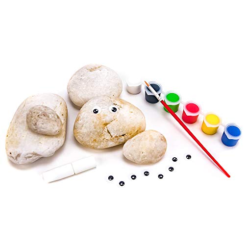 Creative Roots Paint Your Own Rock Pets by Horizon Group USA, 6 Colors, Paint Brush, Wiggly Eyes and Glue Included, Multicolor