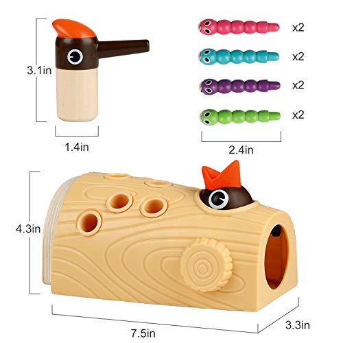 TOP BRIGHT Montessori Toys for 2 Year Old Girl and Boy, Fine Motor Skills Toddler Toys Age 2-4, Woodpecker Worm Toy Magnetic Bird Feeding Game