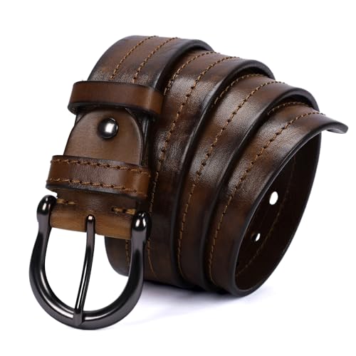 HOLMANSE Italian Vegetable Tanned Full Grain Leather Casual Jean Belt Men Genuine Leather Western Golf Cowboy Belt 7 Holes