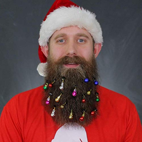 DecoTiny 16pcs Beard Ornaments. 4 Sounding Jingle Bells and 12 Colors of Christmas Baubles Great Gift Idea! (4 Bell+12 Baubles)