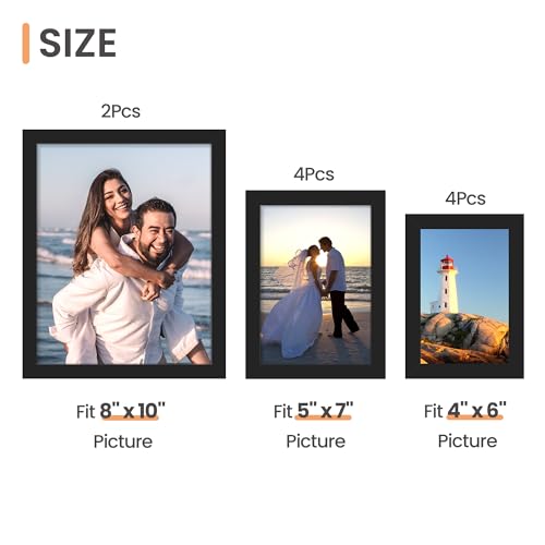 upsimples 10 Pack Picture Frames Set, Gallery Wall Frame Set for Wall Mounting or Tabletop Display, Multi Sizes Including 8x10, 5x7, 4x6 Family Photo Collage Frames for Wall Decor, Black