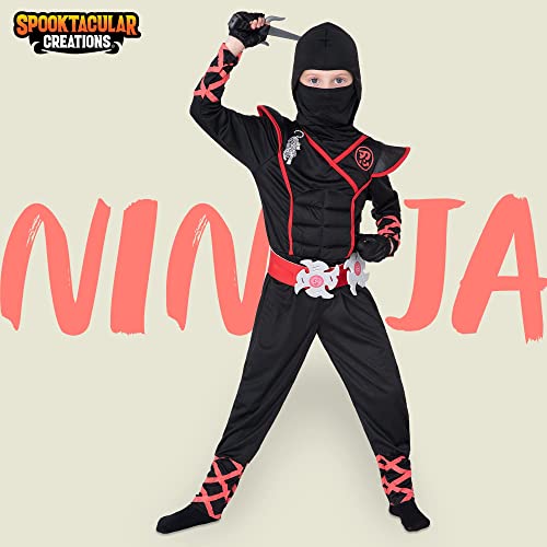 Spooktacular Creations Halloween Ninja Costume, Black Ninja Costume Kids, Ninja Accessories Costume Set, ninja dressing up, Halloween Costumes for Boys DressUp and RolePaly Party (Small (5-7 yrs))