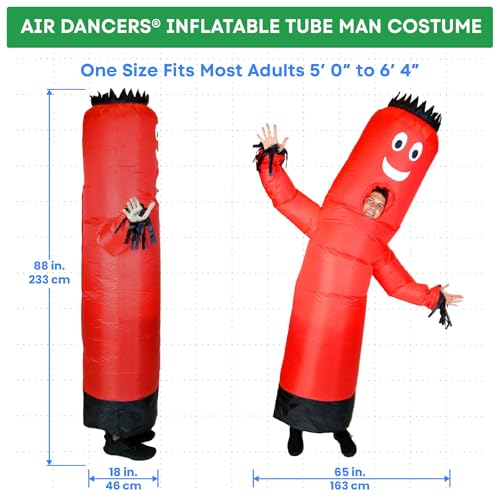 LookOurWay Inflatable Tube Man Costume - Wacky Wavy Arm Guy Funny Inflatable Halloween Costume for Adults - Red