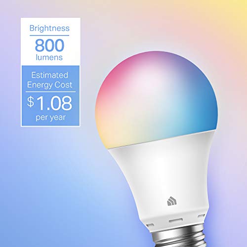 Kasa Smart Light Bulbs, Full Color Changing Dimmable Smart WiFi Bulbs Compatible with Alexa and Google Home, A19, 60 W 800 Lumens,2.4Ghz only, No Hub Required, 2-Pack (KL125P2), Multicolor