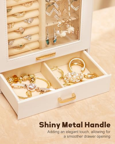 Homde Jewelry Organizer Girls Women Jewelry Box for Necklaces Rings Earrings Gift Jewelry Storage Case (White + Gold)