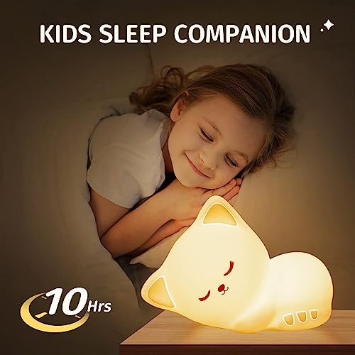 Night Light for Kids Lamp Cute Lamp, 16 Colors+Tap+Silicone Kids Night Light for Kids Night Light,USB Rechargeable Cat Night Lights for Kids Room,Girls Bedroom Decor Cat Decor Nightlight for Kids Room