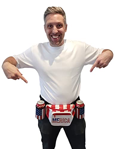 HandinHandCreations USA Merica Beverage Belt Fanny Pack Holster All American Classic Costume 4th of July