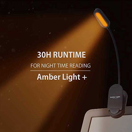 Amber Book Light for Nighttime Reading - Blue Light Blocking, Rechargeable LED Kindle Light