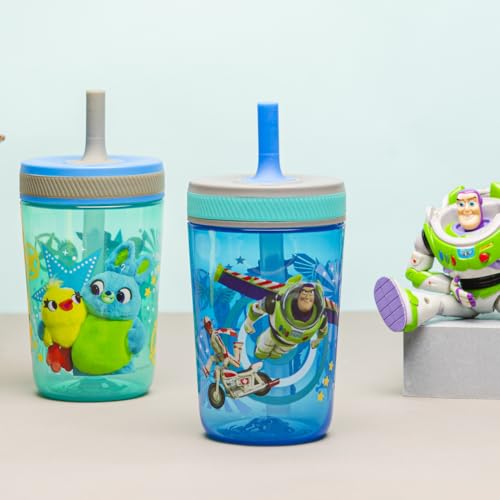 Zak Designs Kelso 15 oz Tumbler Set (Toy Story 4 - Woody & Buzz 2pc Set) Toddlers Cup Non-BPA Leak-Proof Screw-On Lid with Straw Made of Durable Plastic and Silicone, Perfect Baby Bundle for Kids