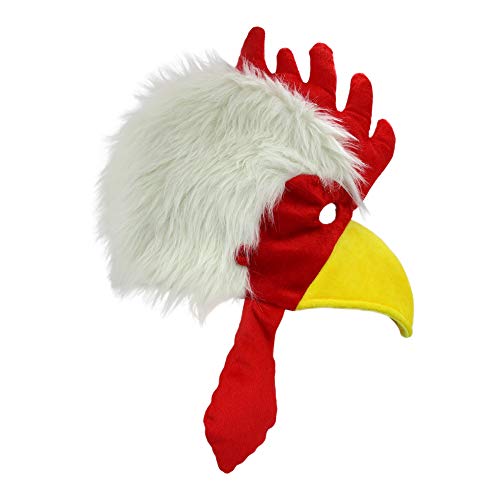 Nicky Bigs Novelties Fuzzy Chicken Mask Hat Rooster Hat Animal Costume Accessory Cock Head Novelty, One Size Red/White/Yellow