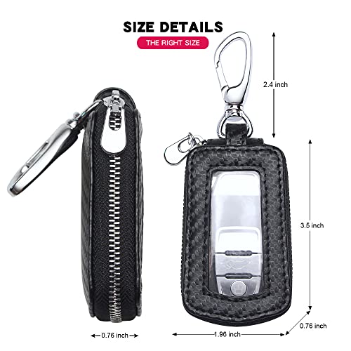 VSLIH Universal Vehicle Car Key case Genuine Leather Car Smart Key Chain Keychain Holder Metal Hook and Keyring Zipper Bag for Remote Key Fob