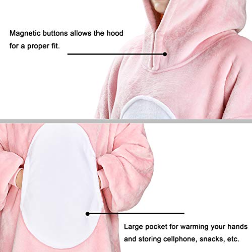 Solaris Pink Unicorn Wearable Blanket Hoodie for Kids - Warm Soft Gift, Oversized Cozy Sherpa Fleece Sweatshirt Pullover for Teens, Girls, Boys