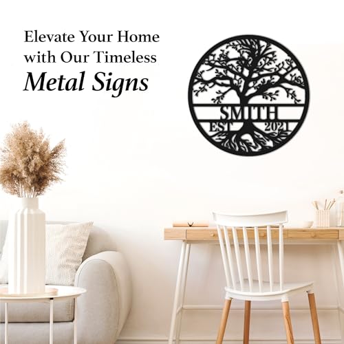 Last Name Signs for Home - Custom Family Name Sign & Personalized Metal Name Sign - Monogram Sign for Indoor or Outdoor Home & Wall Decor, Cabin - Housewarming & Wedding Gifts