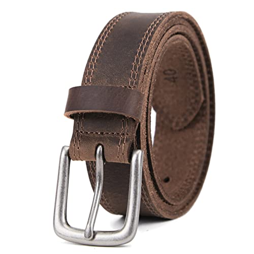 VATAN Men's Genuine Leather Casual Every Day Jeans Belts, Handmade Men Leather Belt with Gift Box (B-Bourbon Brown (Double Stitch), 36 (Waist 34))