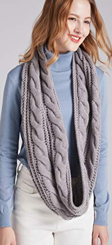 NEOSAN Womens Thick Ribbed Knit Winter Infinity Circle Loop Scarf Twist Grey