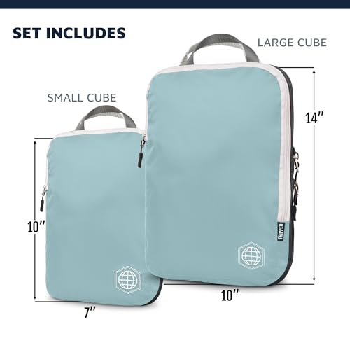 Compression Packing Cubes for Travel - Luggage and Backpack Organizer Packaging Cubes for Clothes (Dusty Teal and White, 2 Piece Set)