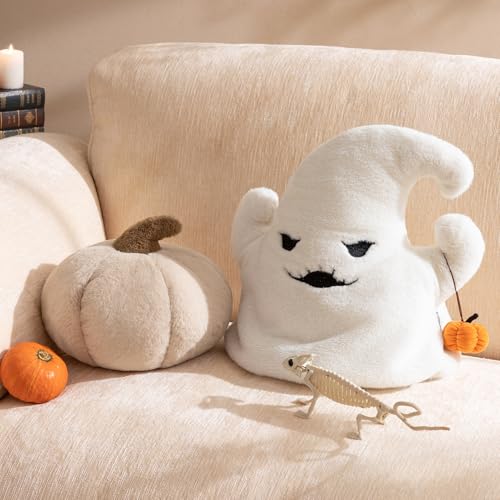 Ashler Ghost Pillows, Cute Ghost Shaped Throw Pillows, White Ghost Halloween Pillows for Happy Halloween Decorative Gifts, Ghost with Pumpkin Pillow Decor 20x16 inches