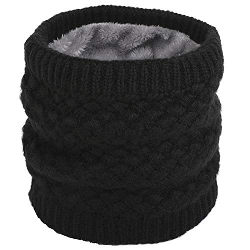 CRUOXIBB Winter Infinity Scarf Neck Warmer for Men Women Soft Fleece Lined Thick Knit Circle Scarf Windproof Black