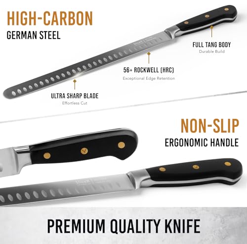 Classic Brisket Slicing Knife Set - German Steel Razor Sharp 12" Carving Knife for Meat - Premium Meat Carving Knife Full Tang - Slicing Knife for Meat