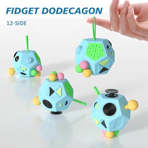 Fidget Dodecagon –12-Side Fidget Toys Cube Relieves Stress and Anxiety Anti Depression Cube for Children and Adults (B3 Blue Sky)