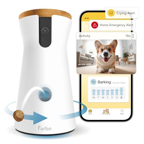 Furbo 360° Dog Camera + Nanny Bundle: Home Security & Dog Safety Alerts, Rotating Pet Treat Dispenser Camera with Speaker, Smart Home Indoor Cam w Phone App (Additional Subscription Required at Setup)