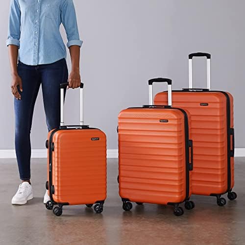 Amazon Basics 3-Piece Hardshell Luggage Set with Wheels and Scratch-Resistant Surface, Includes (21", 26", 30") Carry On Suitcases, Orange