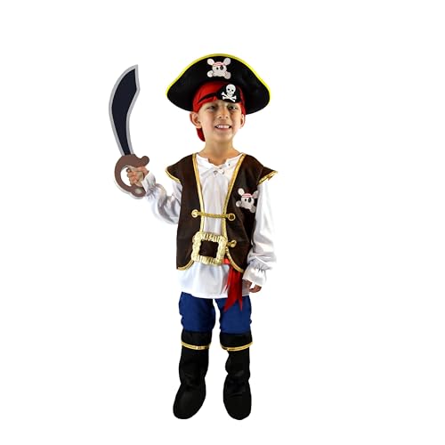 Spooktacular Creations Halloween Pirate Costume Kids, Blue Boys Pirate Costume Set, Pirate Accessories Costume for Toddler Dress-Up, Themed Party (Small 5-7)