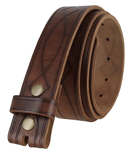 382000 Genuine One Piece Full Grain Leather Hand Tooled Engraved Belt Strap 1-1/2" Wide (Brown, 34)