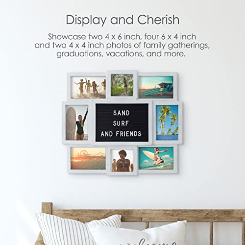 MELANNCO Customizable Letterboard 8-Opening Photo Collage, 19 x 17 inch, Distressed White