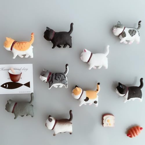 9 Style Cat Refrigerator Magnets, Fridge Cat Ornament for Home Kitchen Decor