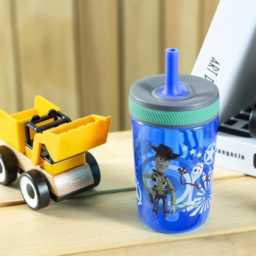 Zak Designs Kelso 15 oz Tumbler Set (Toy Story 4 - Woody & Buzz 2pc Set) Toddlers Cup Non-BPA Leak-Proof Screw-On Lid with Straw Made of Durable Plastic and Silicone, Perfect Baby Bundle for Kids