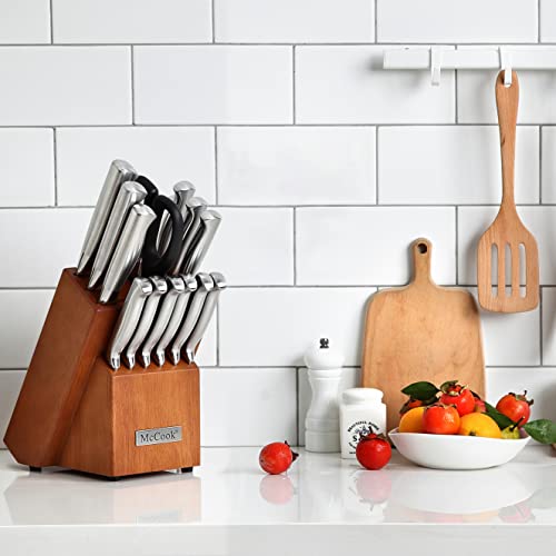 McCook Knife Sets, German Stainless Steel Kitchen Knife Block Sets with Built-in Sharpener