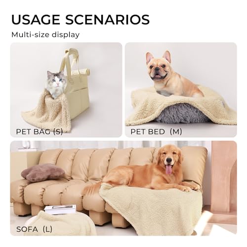 1 Pack 3 Calming Blankets Fluffy Premium Fleece Pet Blanket Soft Sherpa Throw for Dog Puppy Cat Beige Small (23" x16'')