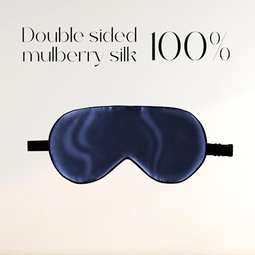 ZIMASILK 100% Natural Silk Sleep Mask,Adjustable Super-Smooth Soft Eye Mask for Sleep,Multiple Color Options(Navy Blue)