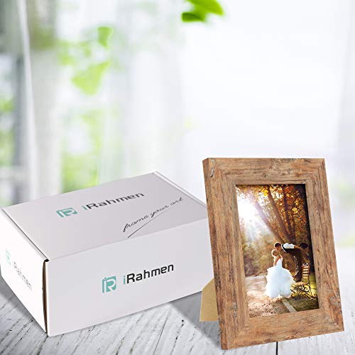 iRahmen 4 Pack 5x7 Picture Frame Rustic Brown Set with High Definition Glass 5 x 7 Photo Frames for Desktop Display and Wall Mounting.