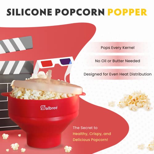 The Original Salbree Microwave Popcorn Popper Machine, Silicone Popcorn Maker, Collapsible Microwavable Bowl - Hot Air Popper - No Oil Required - The Most Colors Available (Turquoise)