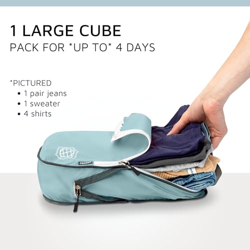 Compression Packing Cubes for Travel - Luggage and Backpack Organizer Packaging Cubes for Clothes (Dusty Teal and White, 2 Piece Set)