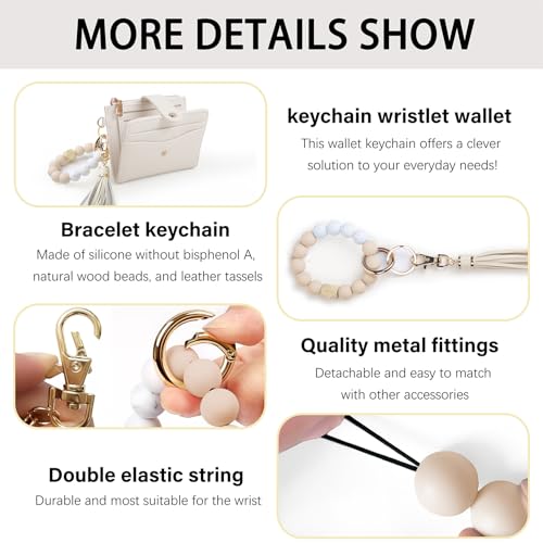 KNGITRYI Small Wallets Woman with Wristlet Keychain Wallet Women RFID Wristlet Wallets for Women Key Chain Wallet (Classic, Beige)