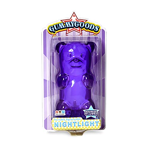 Gummygoods Squeezable Gummy Bear Night Light - Rechargeable, Portable, Squishy Lamp, 60-Min Sleep Timer - Ideal for Kids, Baby Nursery, Adults and Dorm Rooms - (Purple)