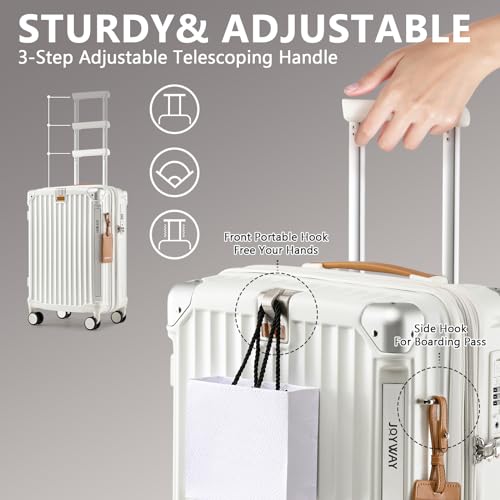 Joyway Luggage Sets 3 Piece, Expandable Suitcase Set with Smart Luggage Cup Holder and USB Port, Hardside Luggage with TSA Lock Spinner Double Wheels, White, 20/24/28 Inch