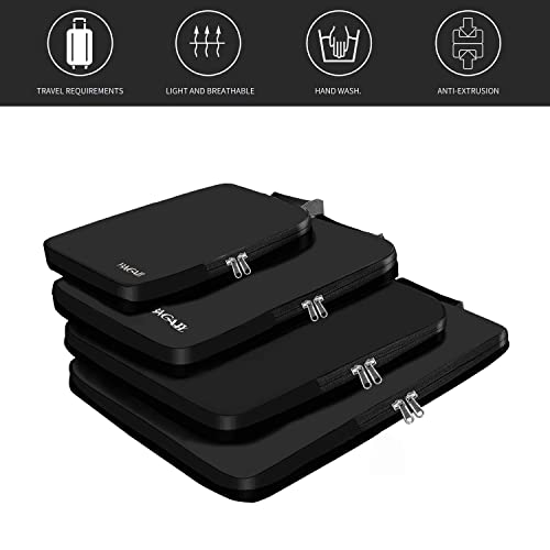 BAGAIL 4 Set/6 Set Compression Packing Cubes Travel Accessories Expandable Packing Organizers(Black ClothPattern 4 Set)