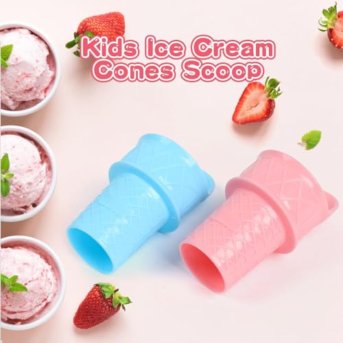 2pcs Ice Cream Cone Scoop,2024 NEW Ice Cream Cone Holder, Reusable Ice Cream Cones,Kids Ice Cream Cones Scoop,Plastic Ice Cream Snow Cone Rack, Food Grade Ice Cream Plastic Cup Spoon For Birthday