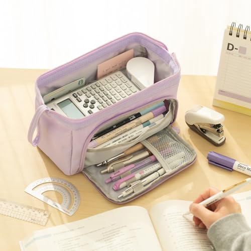 HVOMO Pencil Case Large Capacity Pencil Pouch Handheld Pen Bag Cosmetic Portable Gift for Office School Teen Girl Boy Men Women Adult (Purple)