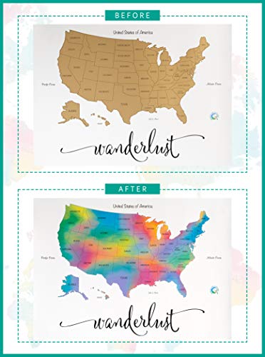 Scratch Off Map of The United States | Deluxe Watercolor Wanderlust Edition | Large Size 24"x 17" | Easy to Frame | Beautiful Wall Art | Perfect Travel Gift | Includes Scratch Off Tools